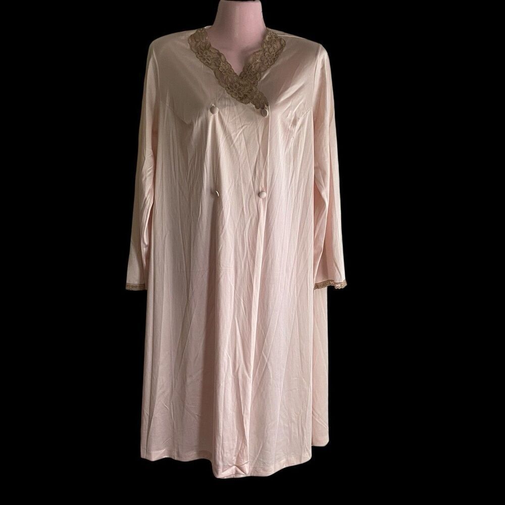 Vintage Vanity Fair Robe Women's Size 36 Dressing Gown Pink Double Breasted